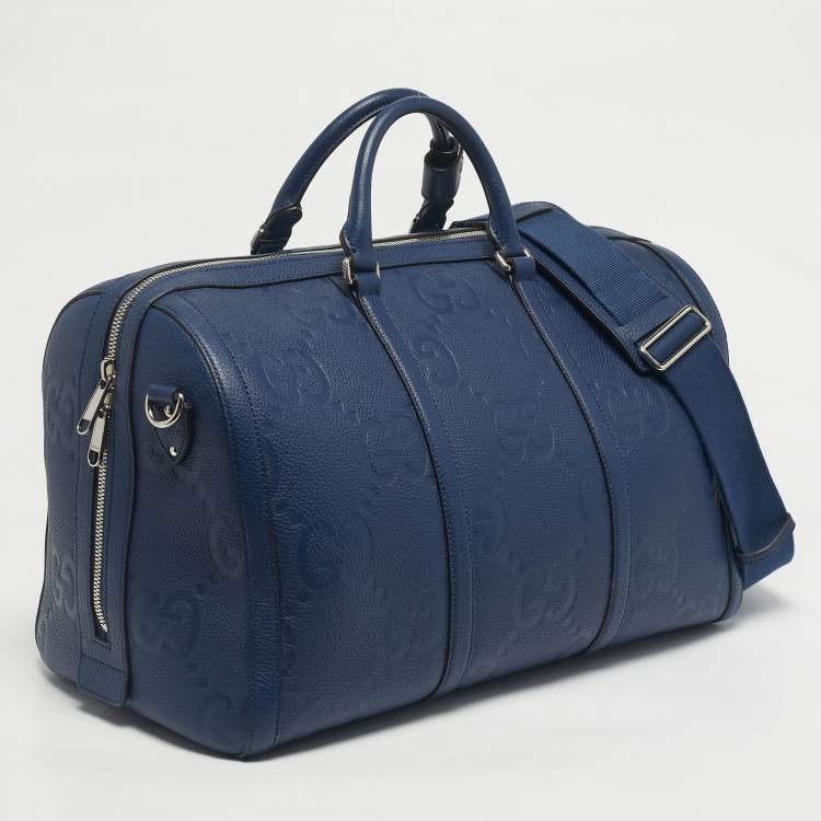 Pre Owned Gucci Navy Blue Jumbo GG Leather Medium Duffel Bag