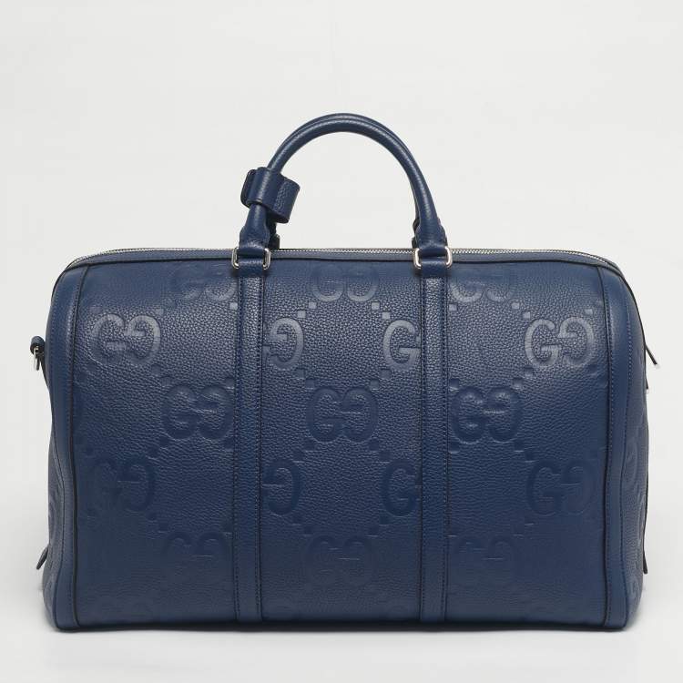 Pre Owned Gucci Navy Blue Jumbo GG Leather Medium Duffel Bag