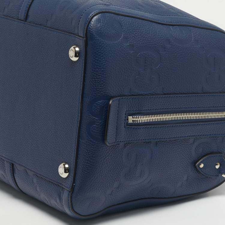 Pre Owned Gucci Navy Blue Jumbo GG Leather Medium Duffel Bag