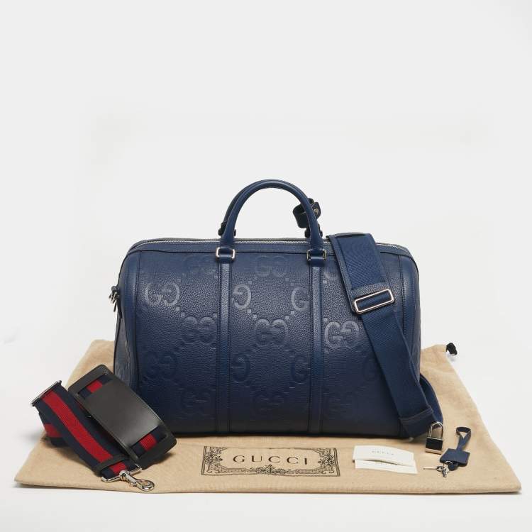 Pre Owned Gucci Navy Blue Jumbo GG Leather Medium Duffel Bag