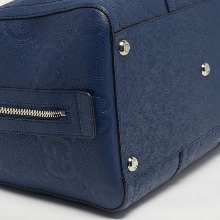 Pre Owned Gucci Navy Blue Jumbo GG Leather Medium Duffel Bag