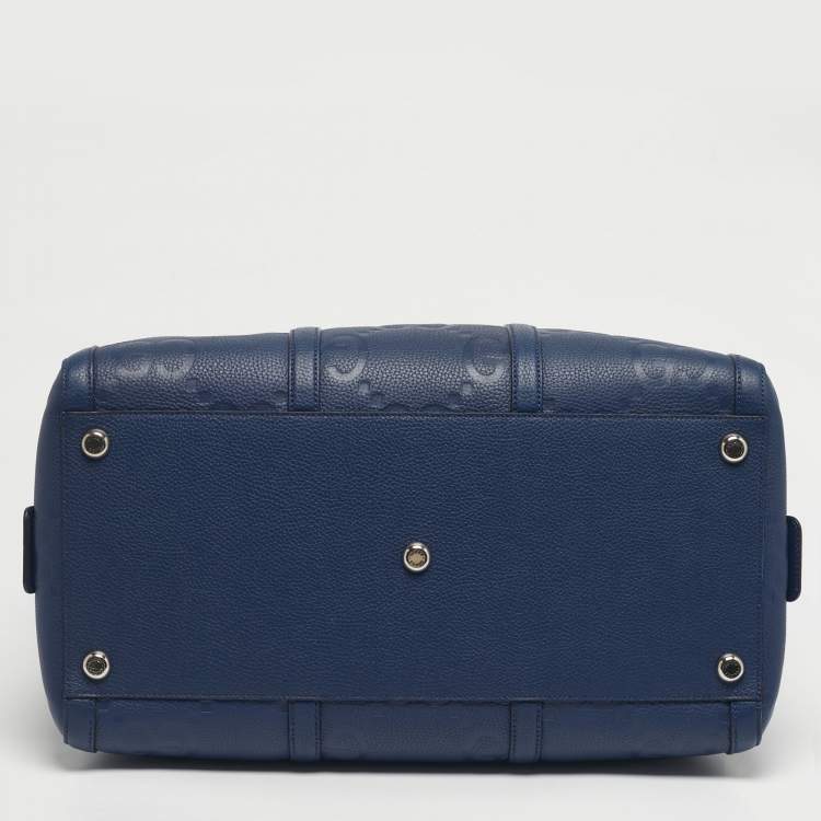 Pre Owned Gucci Navy Blue Jumbo GG Leather Medium Duffel Bag