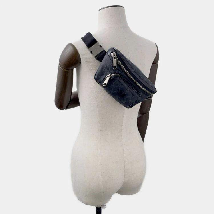 Pre Owned Gucci Interlocking G Belt Bag Black Gg Supreme Leather