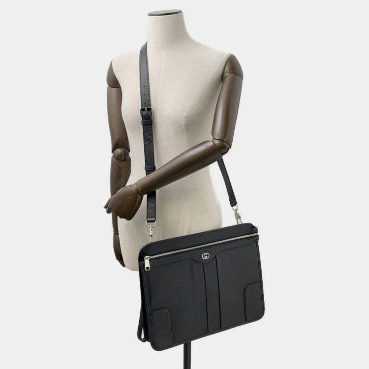 Pre Owned Gucci Interlocking G Messenger Bag Black Leather