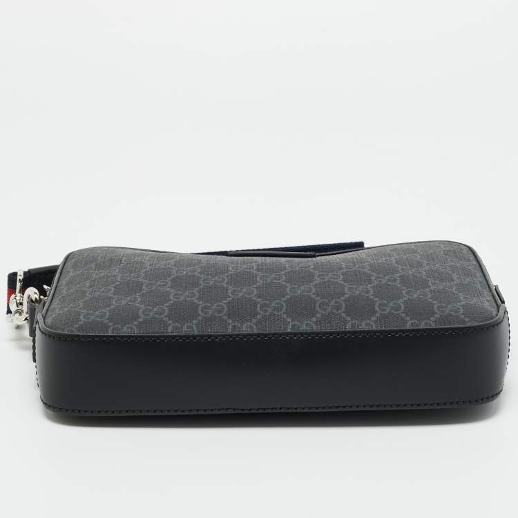 Pre Owned Gucci Black GG Supreme Canvas Wristlet Pouch