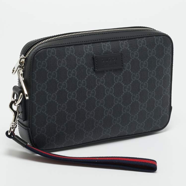 Pre Owned Gucci Black GG Supreme Canvas Wristlet Pouch
