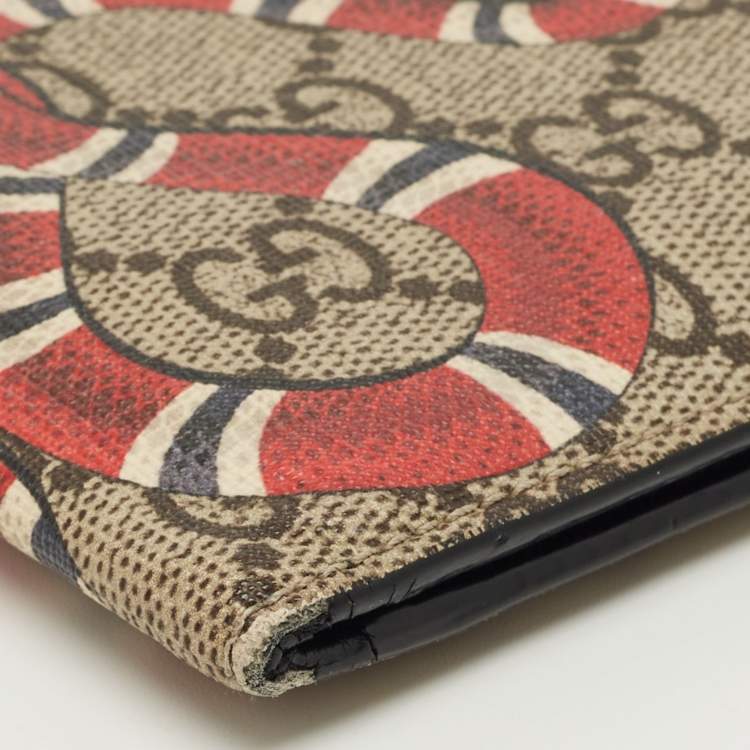 Pre Owned Gucci Beige GG Supreme Canvas Kingsnake Bifold Wallet