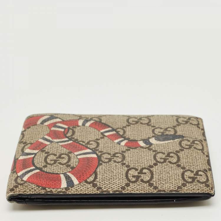 Pre Owned Gucci Beige GG Supreme Canvas Kingsnake Bifold Wallet