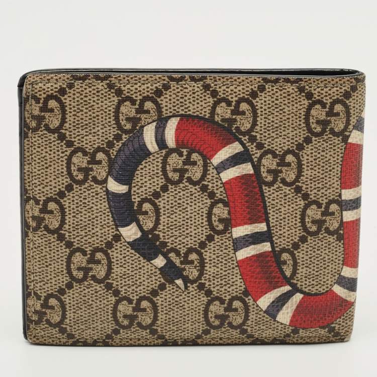 Pre Owned Gucci Beige GG Supreme Canvas Kingsnake Bifold Wallet