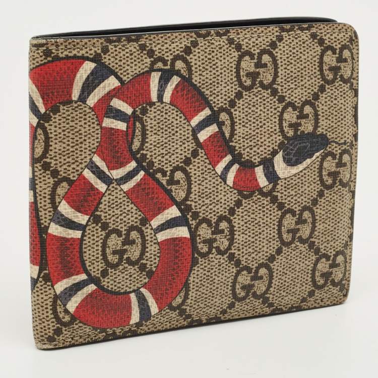 Pre Owned Gucci Beige GG Supreme Canvas Kingsnake Bifold Wallet
