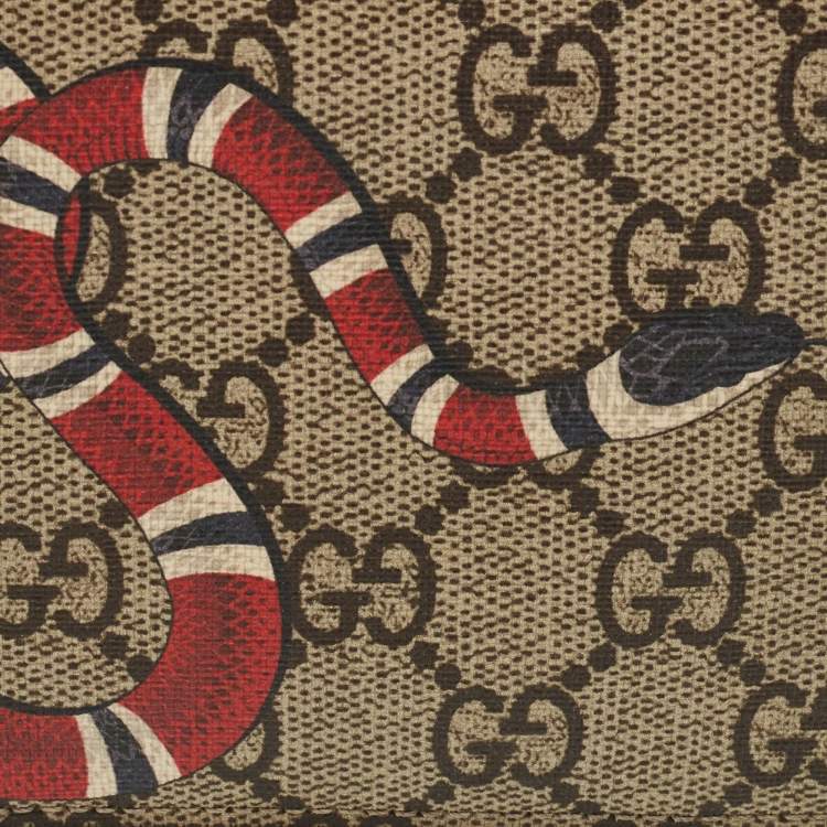 Pre Owned Gucci Beige GG Supreme Canvas Kingsnake Bifold Wallet