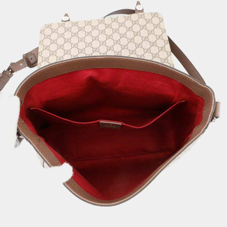 Pre Owned Gucci Gg Supreme Messenger Bag Red Gg Supreme Leather