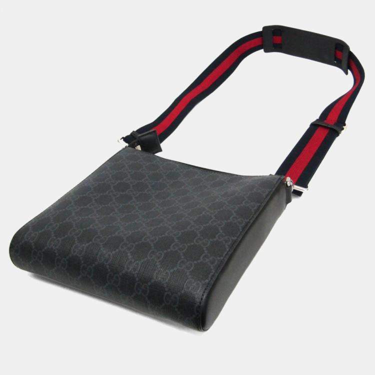 Pre Owned Gucci GG Supreme Leather Messenger Bag Black Gray