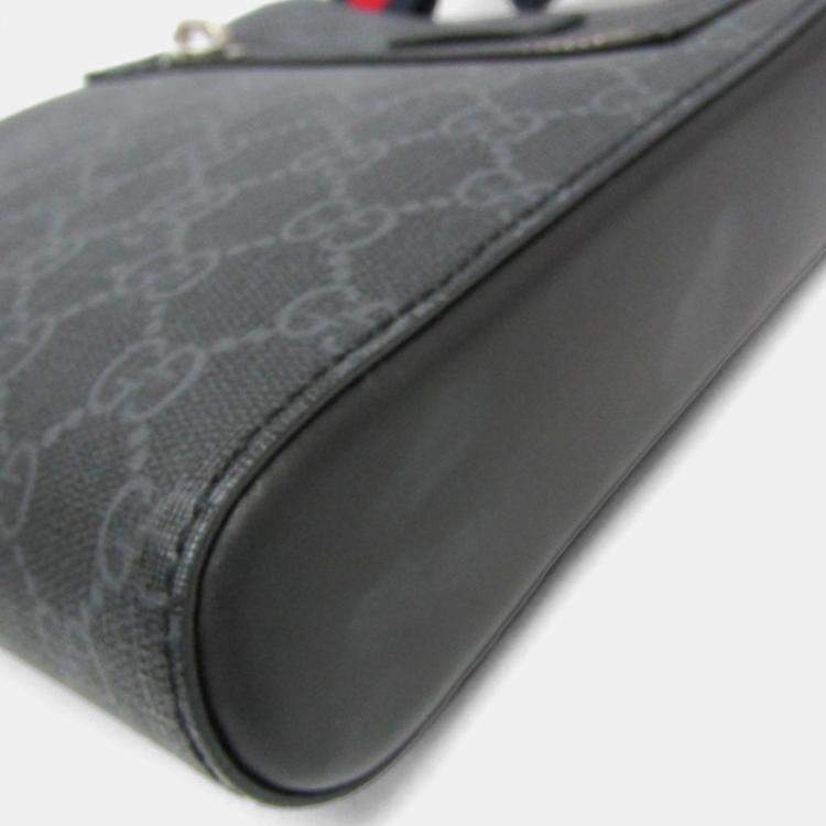 Pre Owned Gucci GG Supreme Leather Messenger Bag Black Gray
