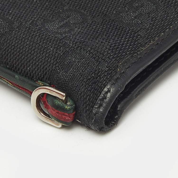 Pre Owned Gucci Black GG Canvas and Leather Web Bifold Wallet