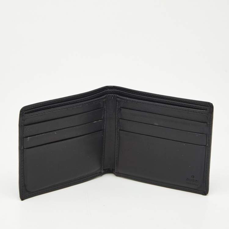 Pre Owned Gucci Black GG Canvas and Leather Web Bifold Wallet