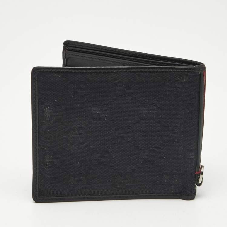 Pre Owned Gucci Black GG Canvas and Leather Web Bifold Wallet