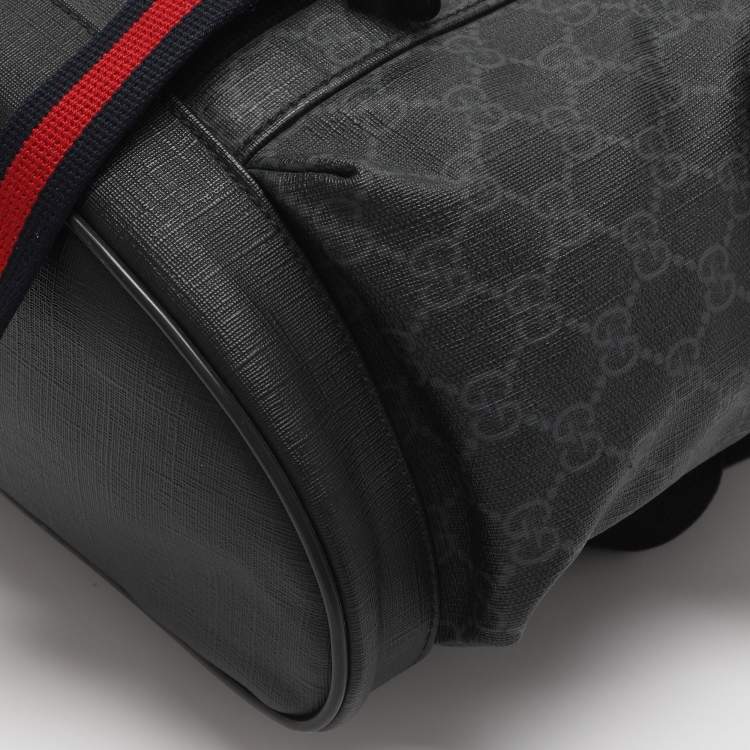 Pre Owned Gucci Black Soft GG Supreme Canvas and Leather Large Drawstring Backpack