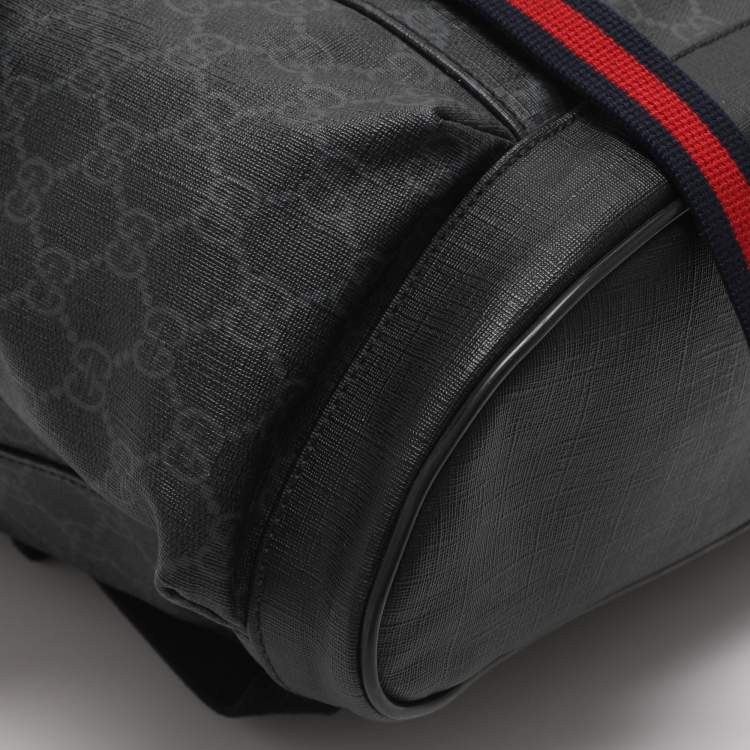 Pre Owned Gucci Black Soft GG Supreme Canvas and Leather Large Drawstring Backpack