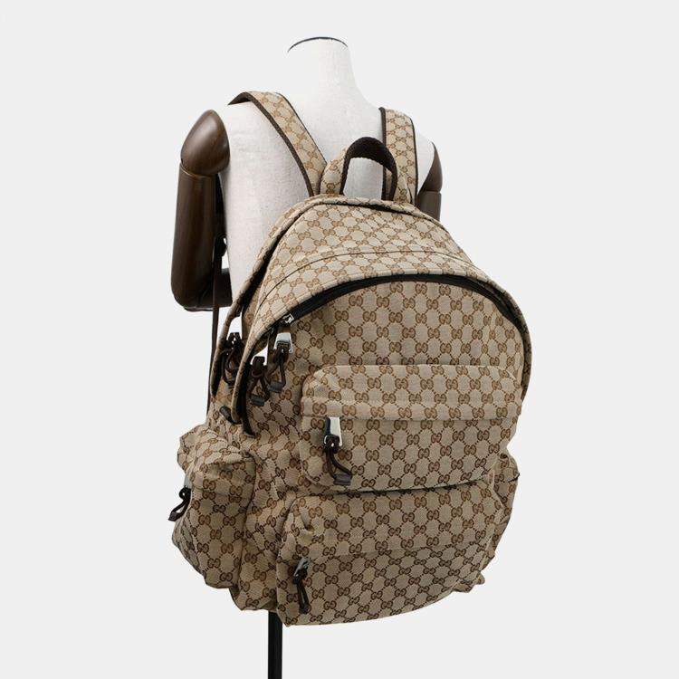 Pre Owned Gucci Runway Model Gg Canvas Backpack Beige Canvas Size Large