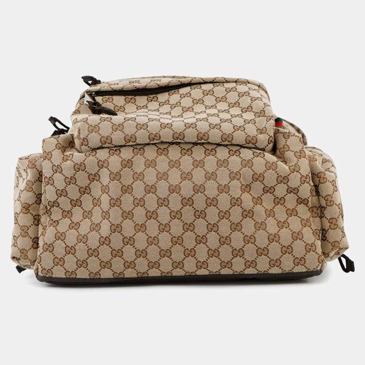 Pre Owned Gucci Runway Model Gg Canvas Backpack Beige Canvas Size Large