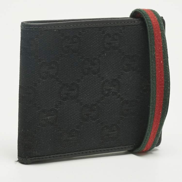 Pre Owned Gucci Black GG Canvas Web Bifold Wallet