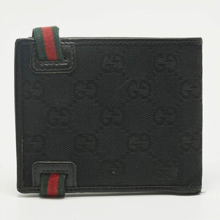 Pre Owned Gucci Black GG Canvas Web Bifold Wallet