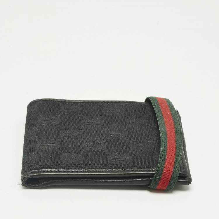 Pre Owned Gucci Black GG Canvas Web Bifold Wallet