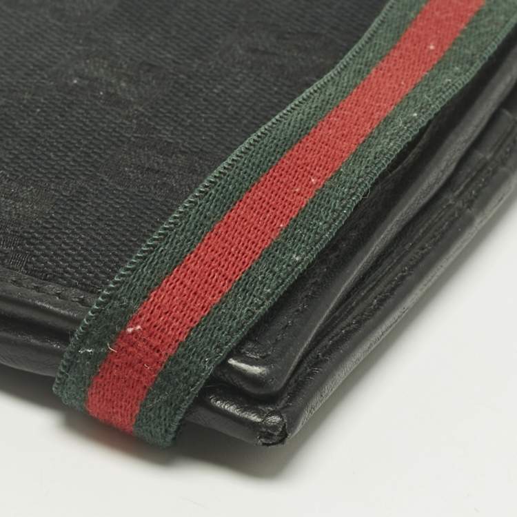 Pre Owned Gucci Black GG Canvas Web Bifold Wallet