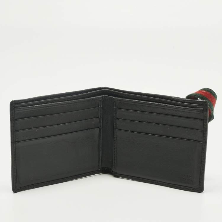 Pre Owned Gucci Black GG Canvas Web Bifold Wallet