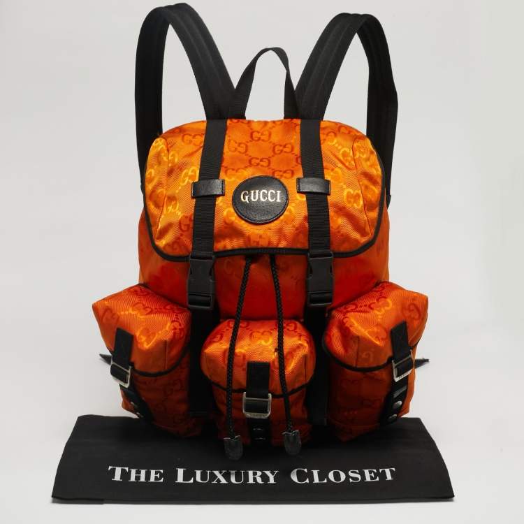 Pre Owned Gucci Orange/Black GG Nylon Off The Grid Backpack