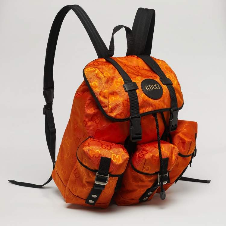 Pre Owned Gucci Orange/Black GG Nylon Off The Grid Backpack