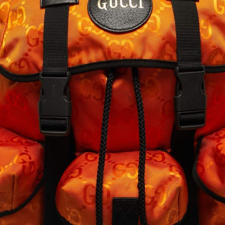 Pre Owned Gucci Orange/Black GG Nylon Off The Grid Backpack