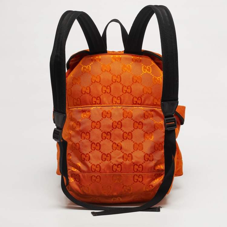 Pre Owned Gucci Orange/Black GG Nylon Off The Grid Backpack