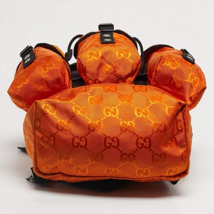 Pre Owned Gucci Orange/Black GG Nylon Off The Grid Backpack