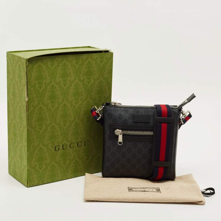 Pre Owned Gucci Small Black GG Supreme Canvas Messenger Bag