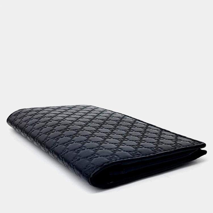 Pre Owned Gucci Navy Blue Leather Micro Cimaline Long Wallet