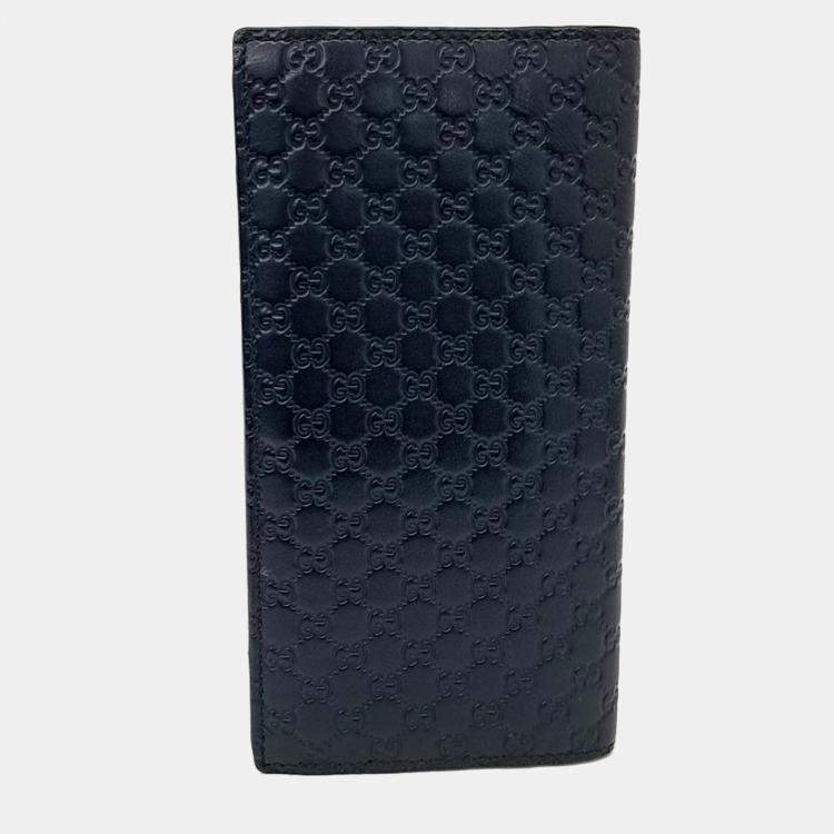 Pre Owned Gucci Navy Blue Leather Micro Cimaline Long Wallet