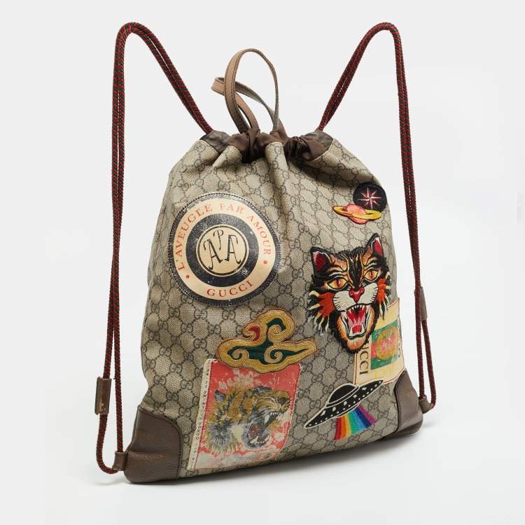 مملوكة مسبقًا Gucci Courrier Beige/Brown GG Supreme Canvas Drawstring Backpack