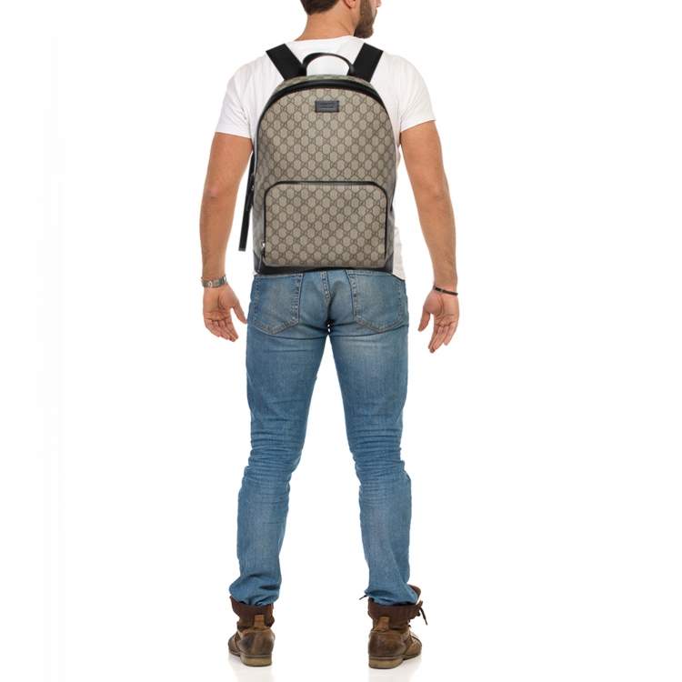 Pre Owned Gucci Eden Beige/Black GG Supreme Canvas and Leather Backpack
