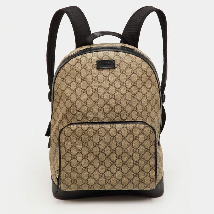 Pre Owned Gucci Eden Beige/Black GG Supreme Canvas and Leather Backpack
