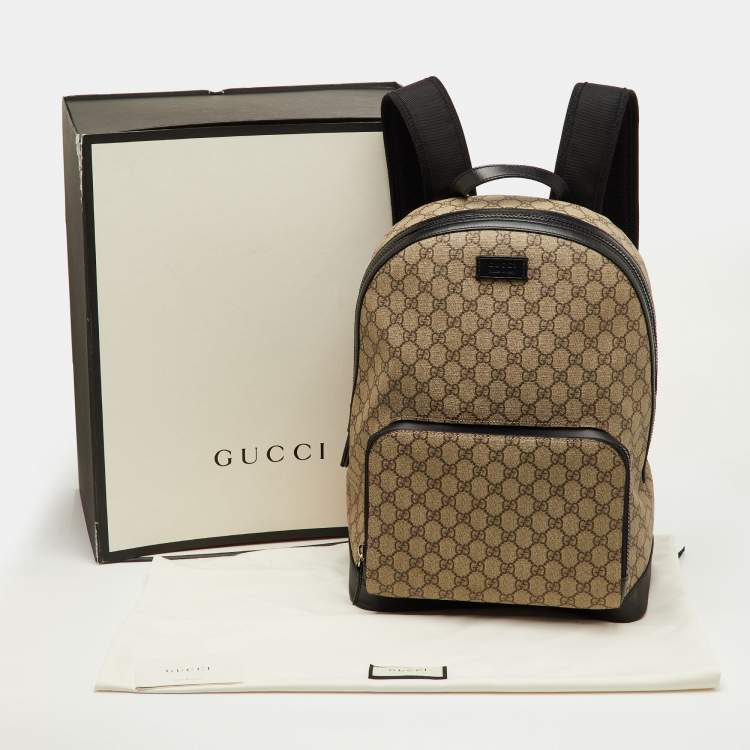 Pre Owned Gucci Eden Beige/Black GG Supreme Canvas and Leather Backpack