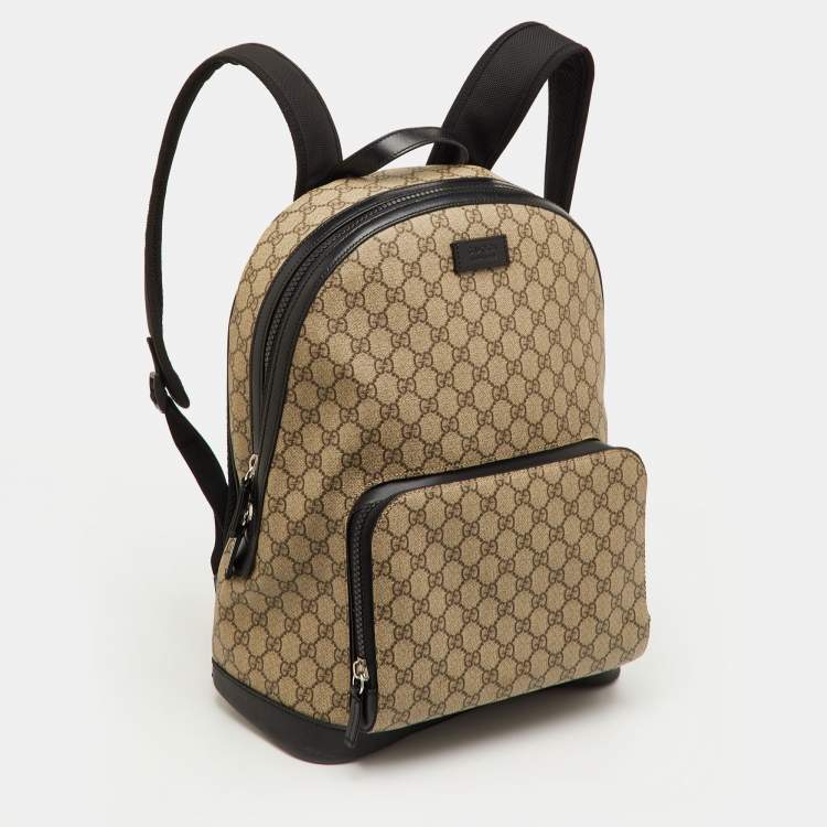 Pre Owned Gucci Eden Beige/Black GG Supreme Canvas and Leather Backpack