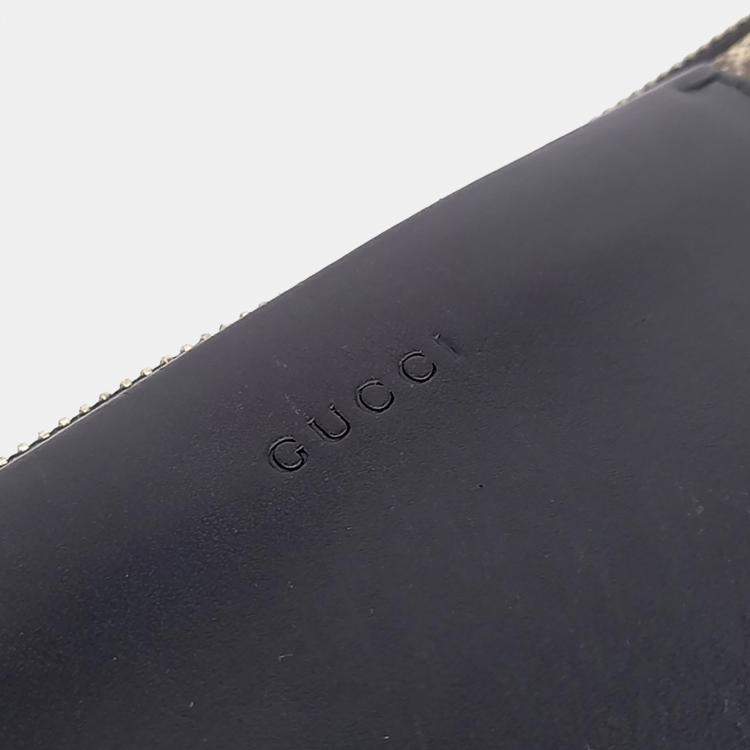 Pre Owned Gucci Beige Black Leather and PVC Gg Supreme Clutch