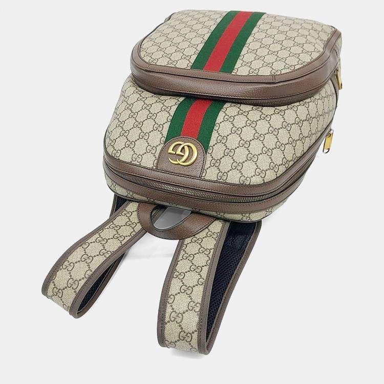 Pre Owned Gucci Beige Brown PVC Ophidia Gg Supreme Backpack Medium