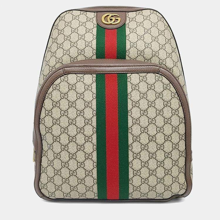 Pre Owned Gucci Beige Brown PVC Ophidia Gg Supreme Backpack Medium