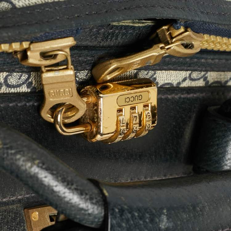 مملوكة مسبقًا حقيبة سفر غوتشي كانفاس سوبر يم جي جي أزرق داكن