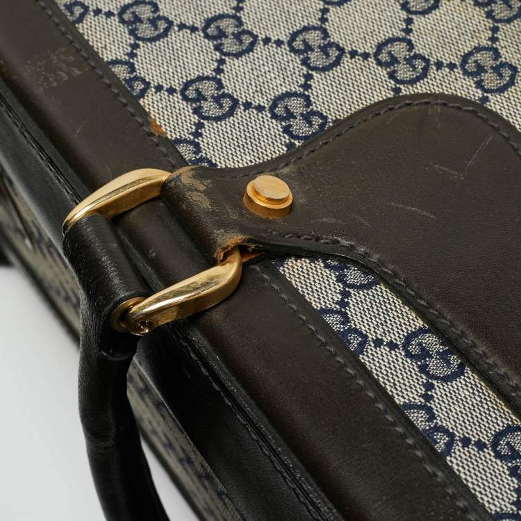 Pre Owned حقيبة سفر غوتشي كانفاس وشريط جلد بني غامق/ كحلي GG