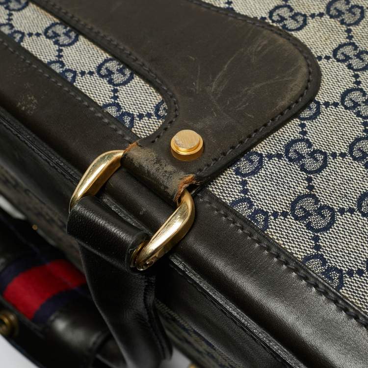 Pre Owned حقيبة سفر غوتشي كانفاس وشريط جلد بني غامق/ كحلي GG