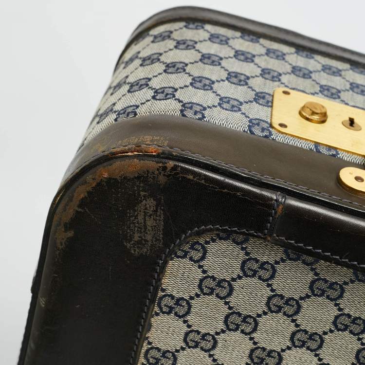 Pre Owned حقيبة سفر غوتشي كانفاس وشريط جلد بني غامق/ كحلي GG
